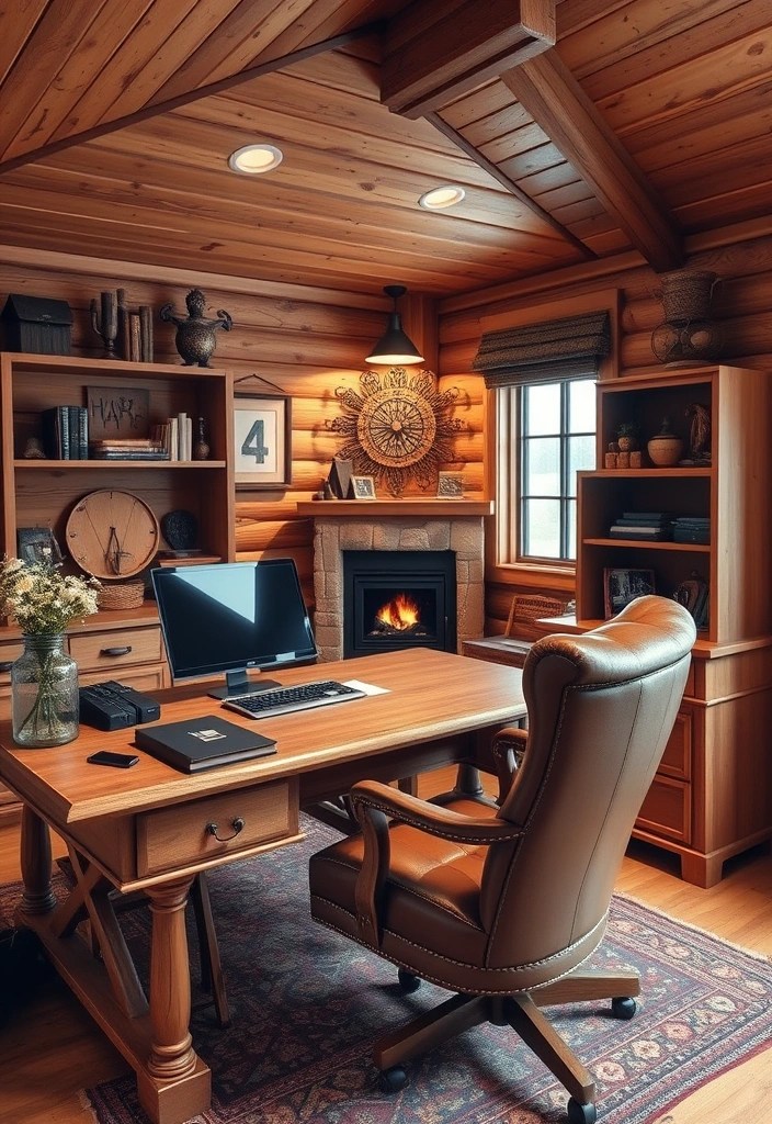 17 Home Office Setups That'll Boost Your Productivity and Style! - 14. Cozy Cabin: Rustic Charm