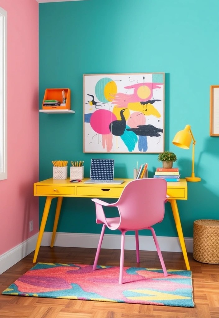 17 Home Office Setups That'll Boost Your Productivity and Style! - 2. Color Pop: Brighten Your Workspace