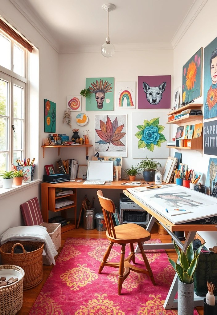 17 Home Office Setups That'll Boost Your Productivity and Style! - 9. Artistic Corner: Unleash Creativity