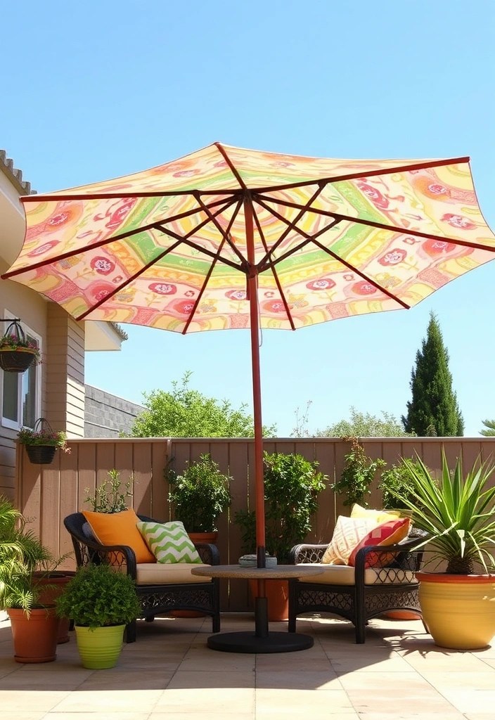 19 Patio Decor Ideas That'll Make Summer Feel Like a Dream (Goodbye, Boring Spaces!) - 7. Colorful Umbrellas for Shade