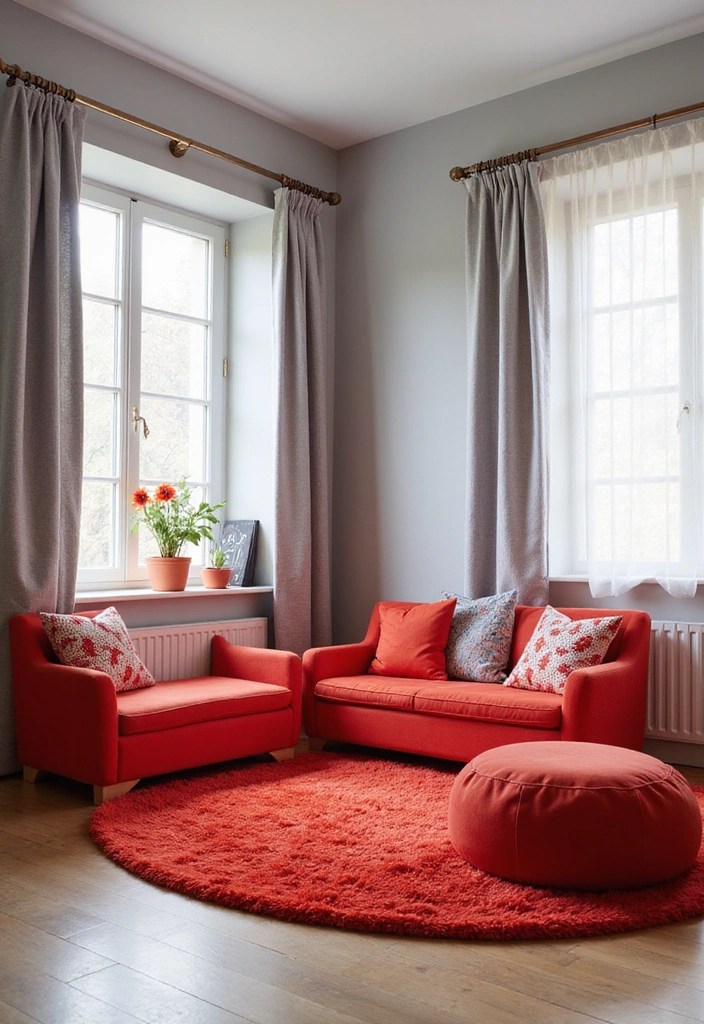 19 Bold Color Combinations That'll Make Your Home Pop (Number 5 Will Surprise You!) - 16. Vibrant Red and Soft Gray